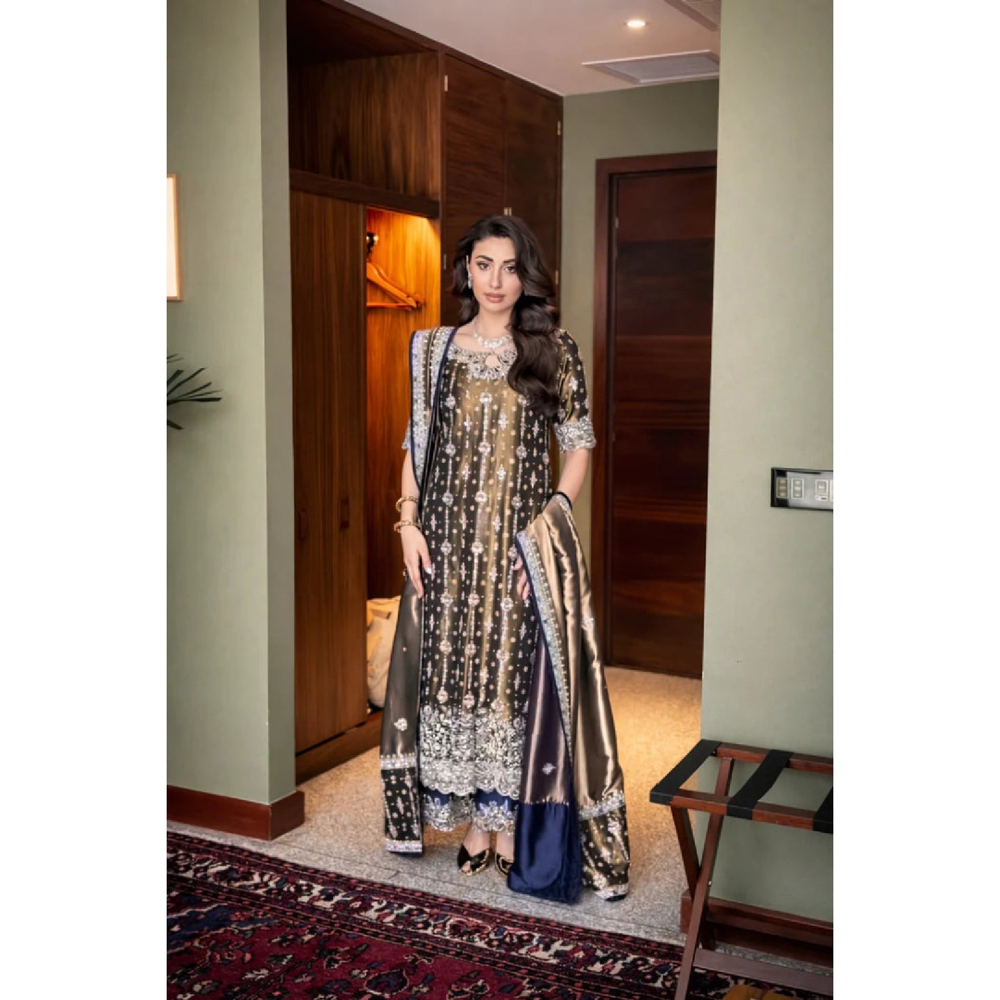 Double Zari Embroidered 3-Piece Suit