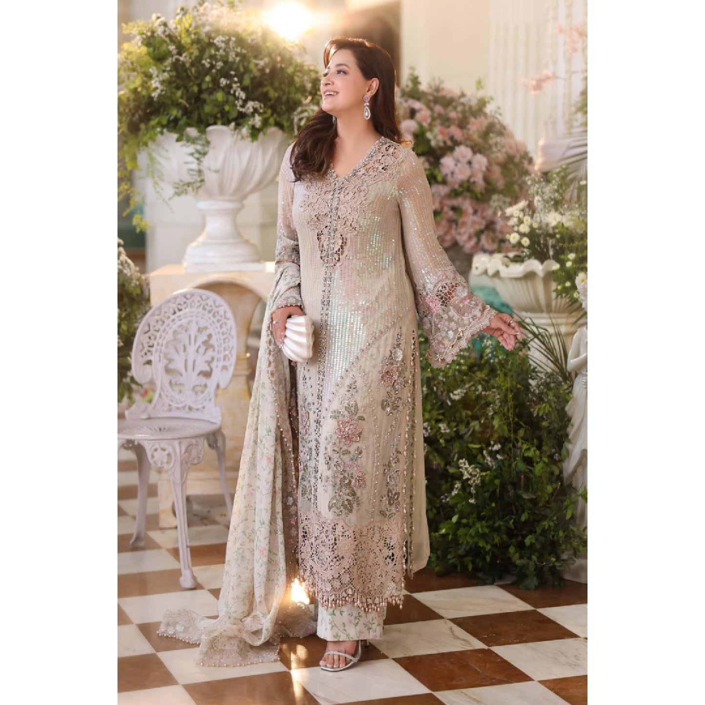 3 Piece Unstitched Embroidered Chiffon Suit
